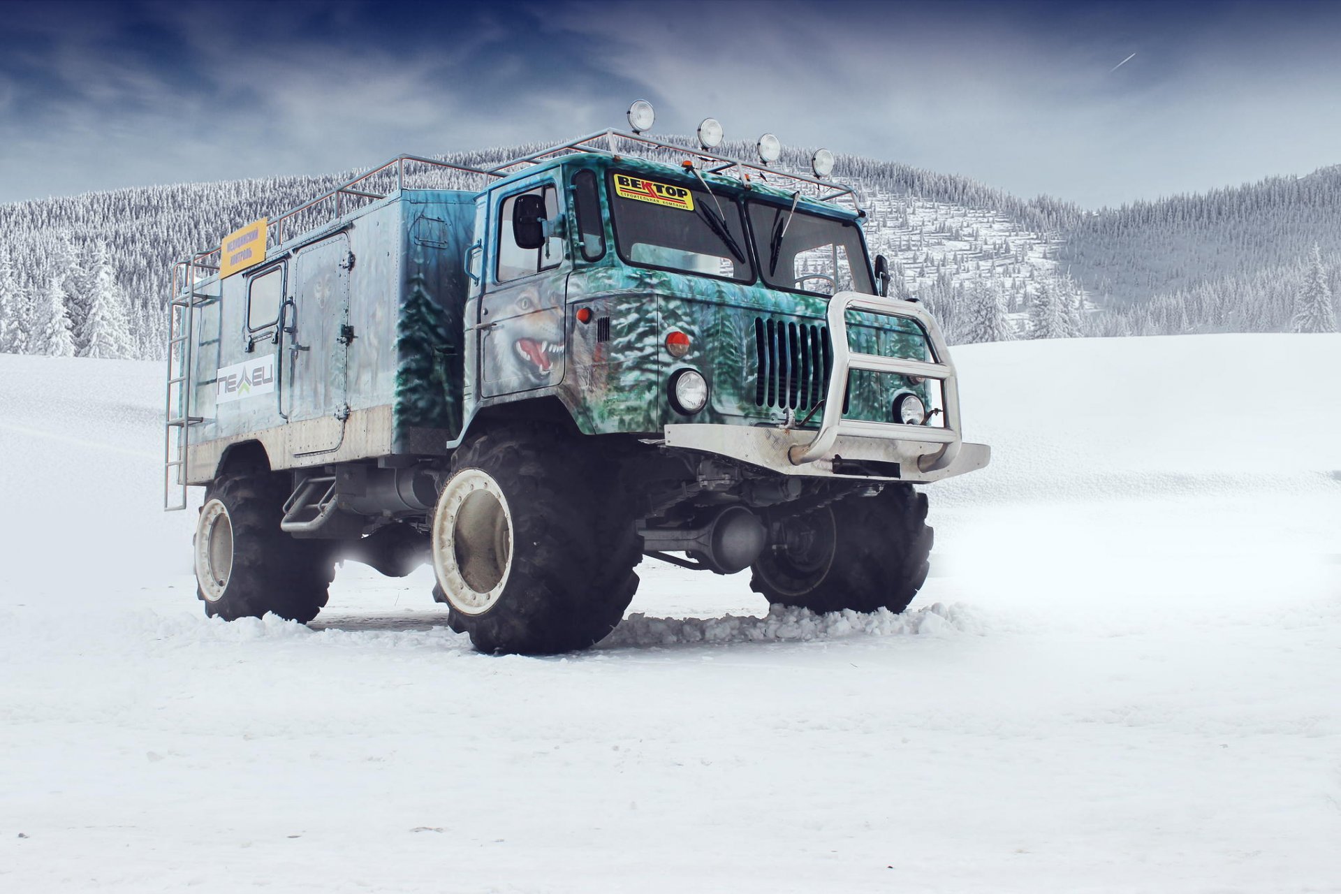 gaz 66 tuning from the road airbrushing kangaroo house snow mountain