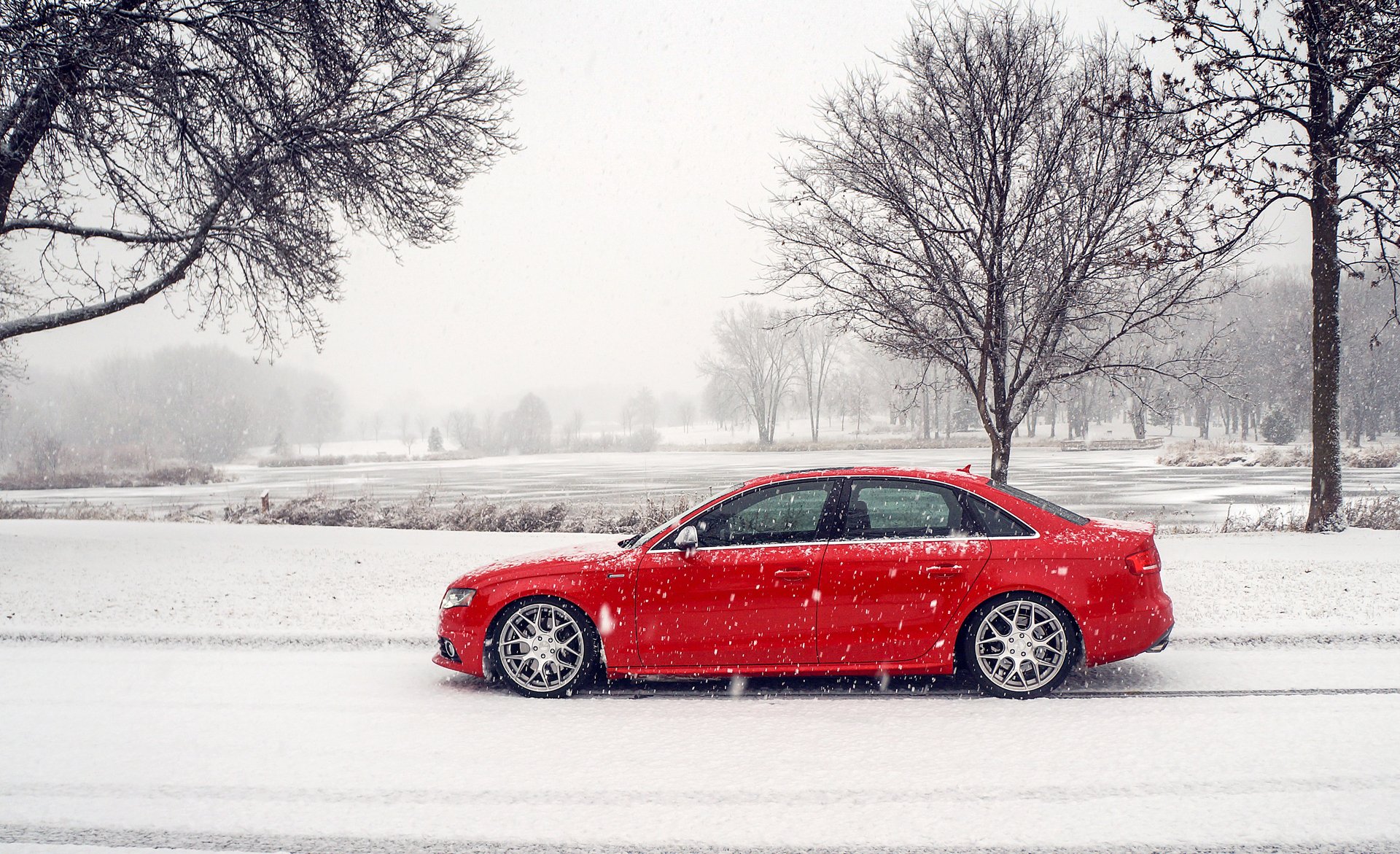 audi s4 rosso audi rosso inverno neve profilo