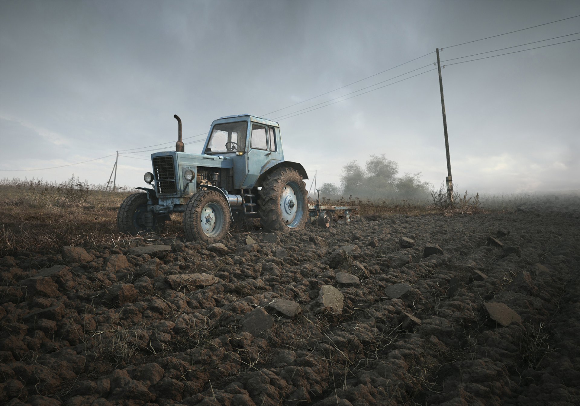 biélorussie tracteur champ 3d ciel