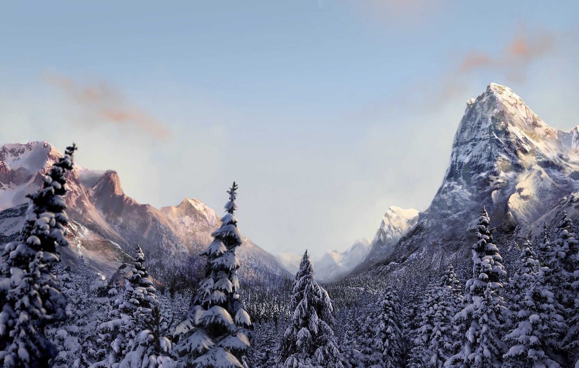 nature mountains winter forest