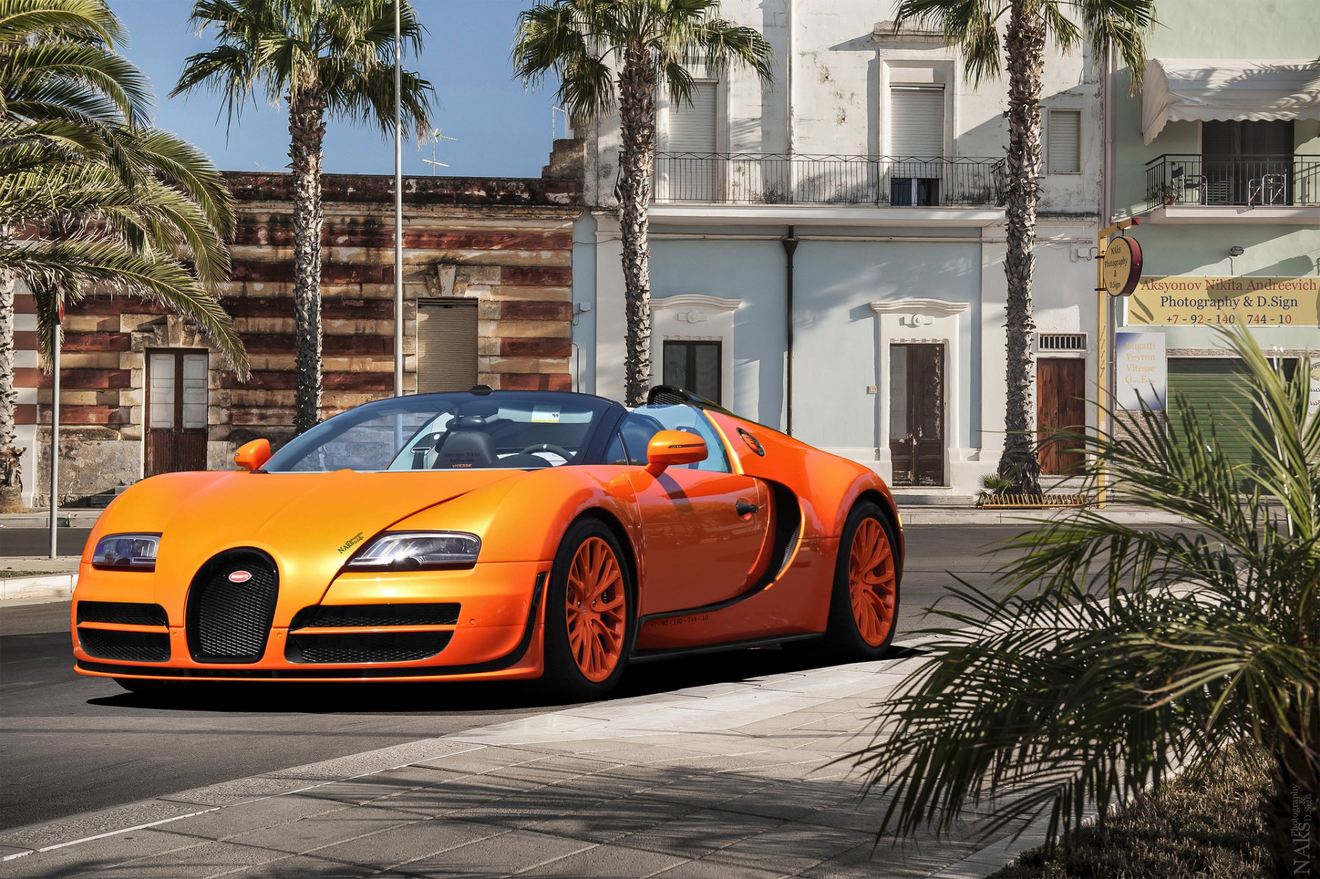 bugatti veyron vitesse giercar bugatti veyron przód pomarańczowy palmy