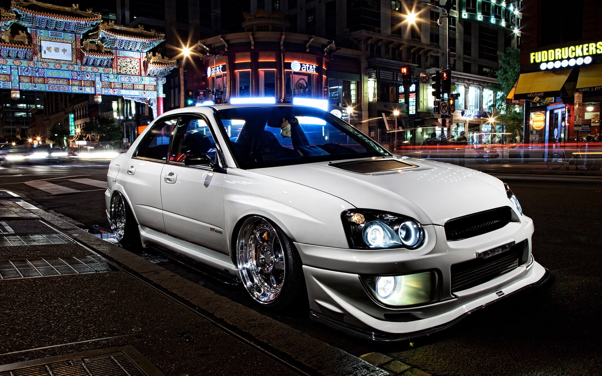 ubaru impreza sti tuning position subaru auto voiture ville nuit slammed