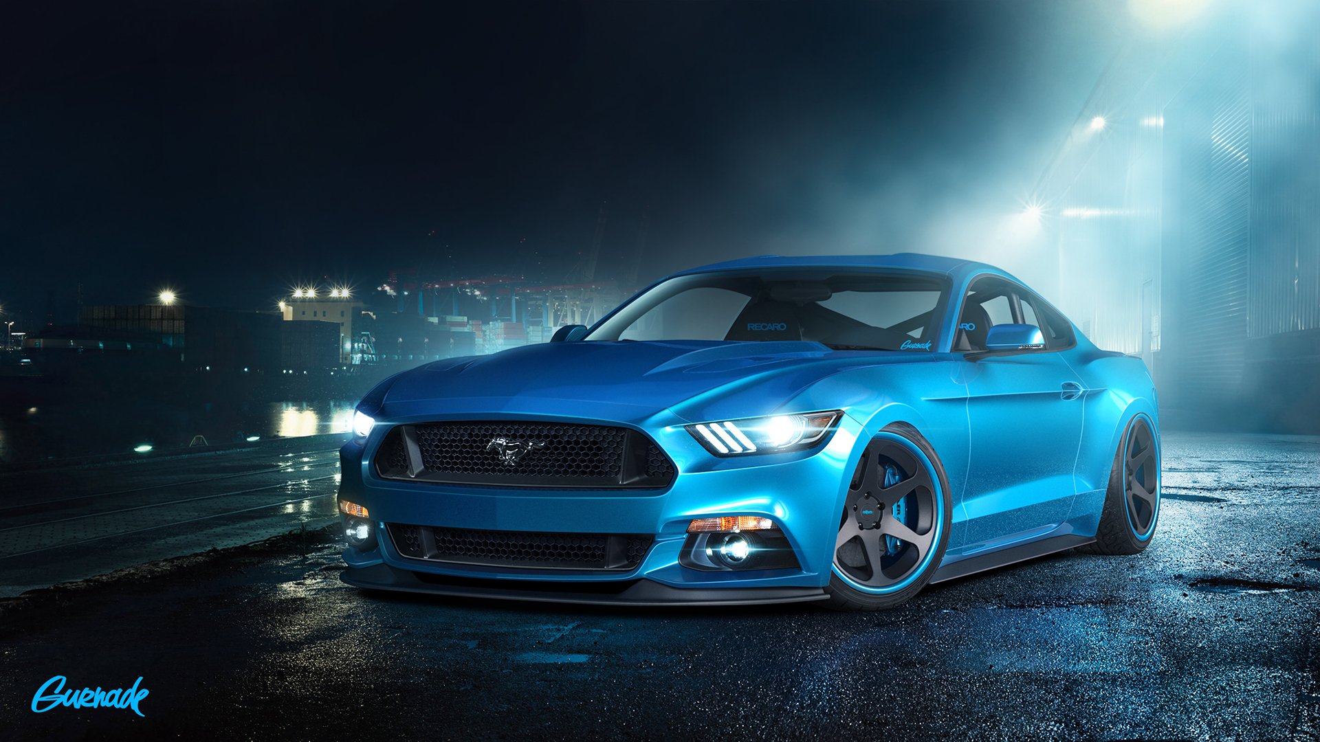 ford mustang gt durch gurnade blau vorne muscle car vorne muscle car