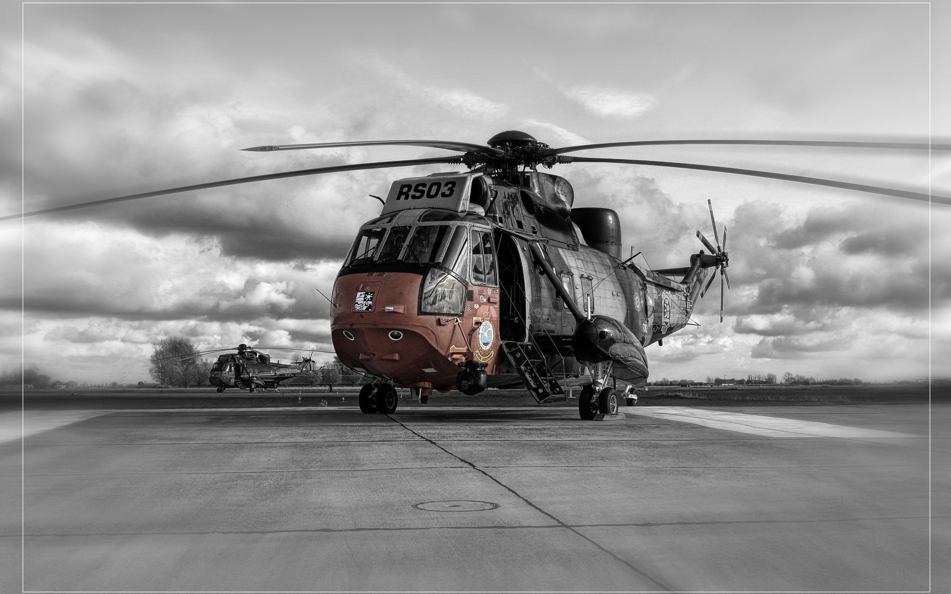 helicopter sea king sicorskiy the sky horizon cloud