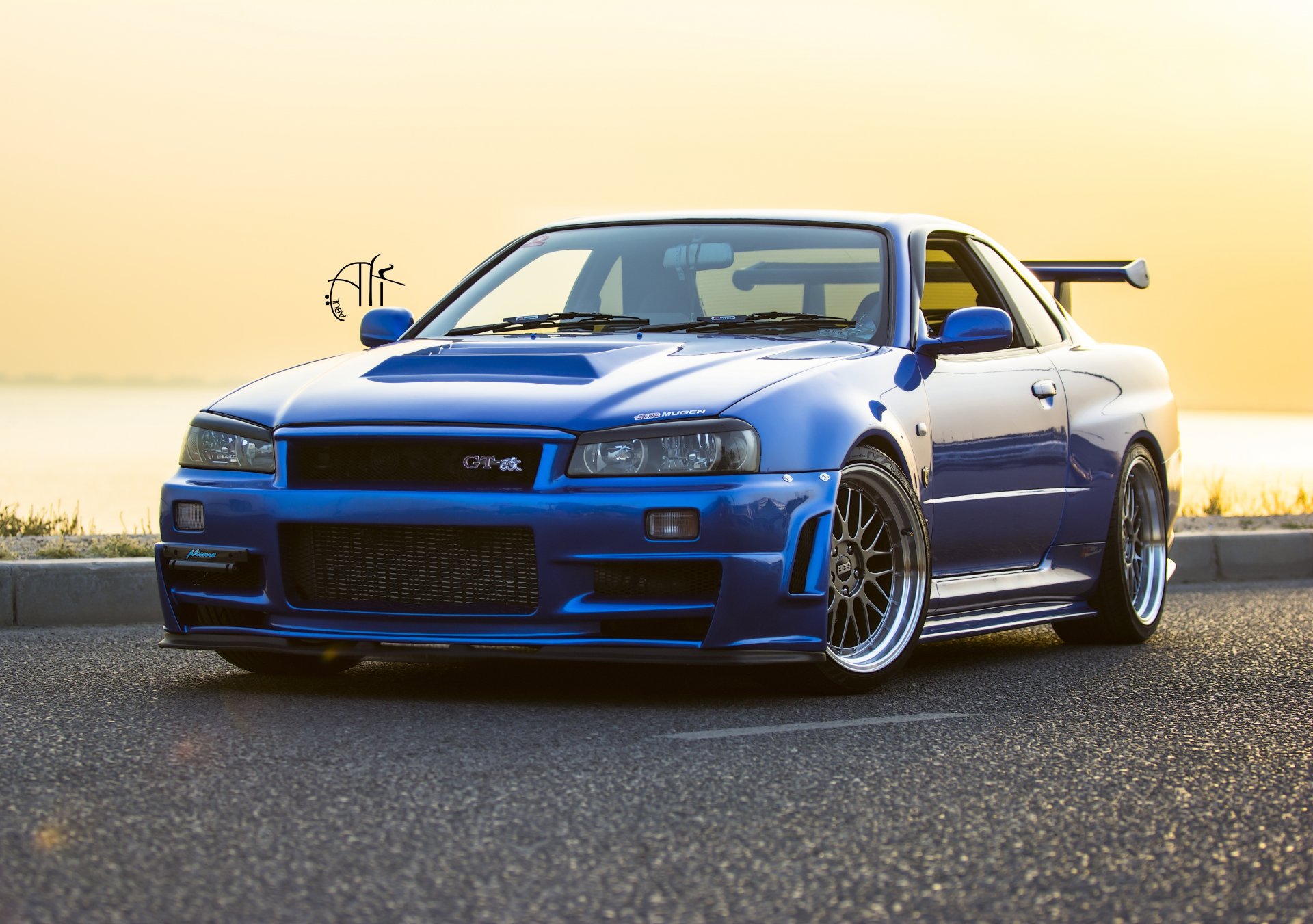 nissan nissan horizon sky gtr r34 v spec 2 v spec blue car nismo nurburgring mugen bbs headlights bumper sunset road