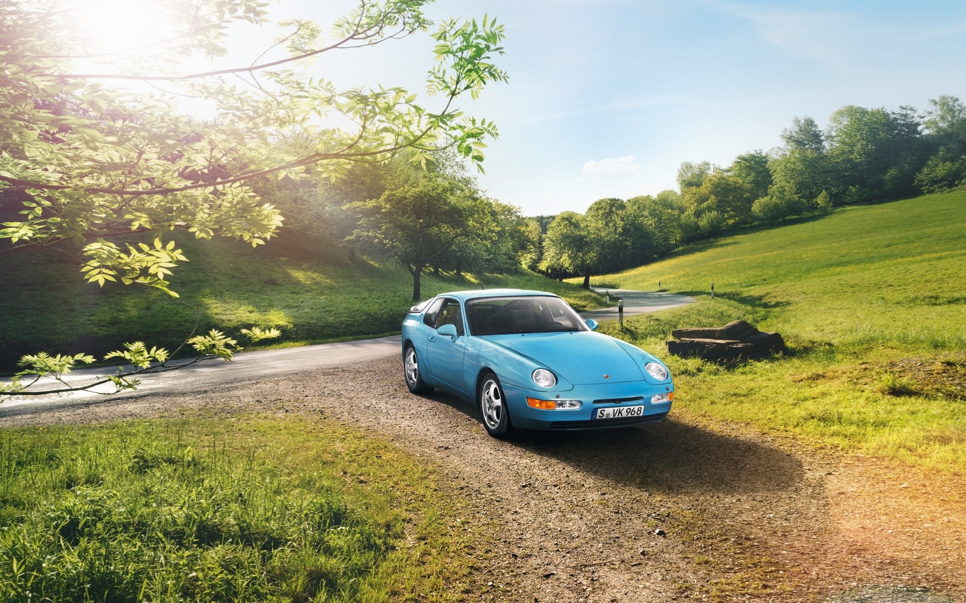 porsche coupé 1991 porsche avant route arbres ciel