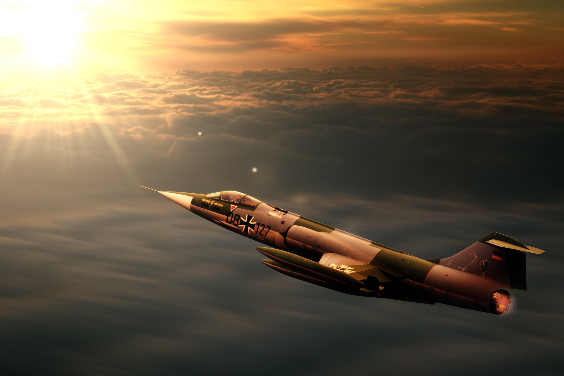 interceptor jet starfighter f104 sunset