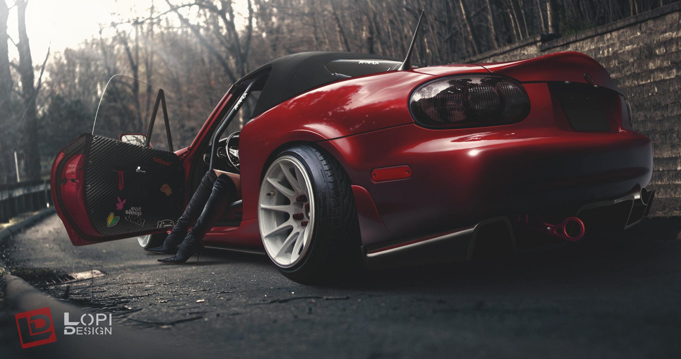 mazda mx-5 rot hinten jdm weibliche beine stiefel aufkleber aufkleber