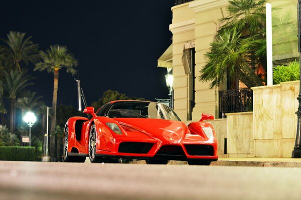 Ferrari on the street of Monaco at night