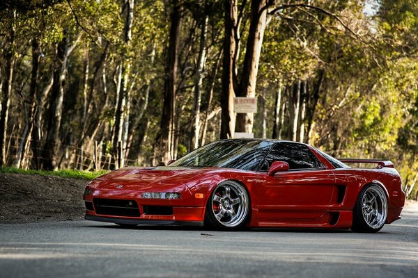 Tuned red Honda sports car