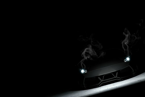 Rauchende Lamborghini-Falas aus der Dunkelheit