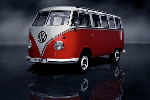 Volkswagen minibus as good as new on a gray background