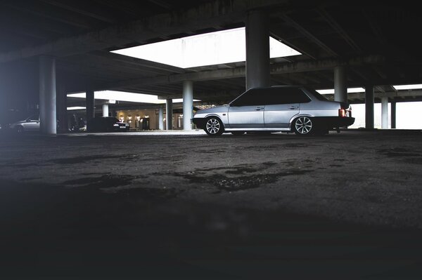 Everyone will recognize this beauty, silver swallow Lada in the parking lot