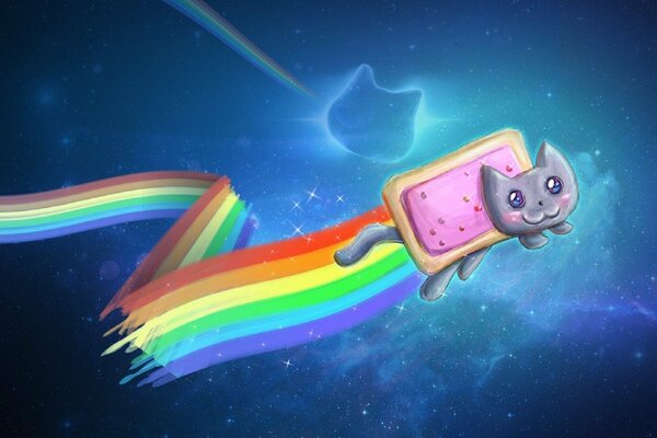 Nyan-cat goes on an exciting journey