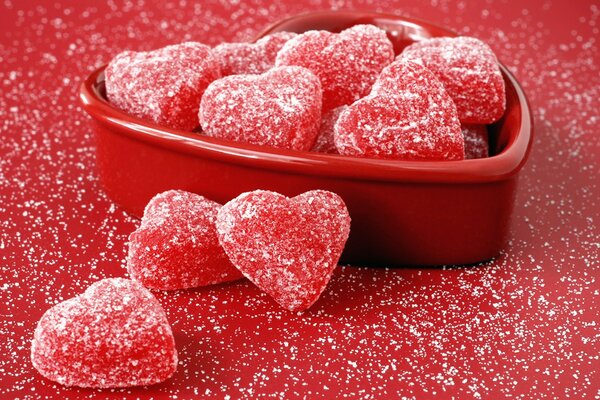 Image of a sweet gift in the form of hearts, sweets in a box