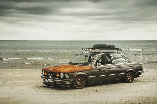 Tuned car on the seashore