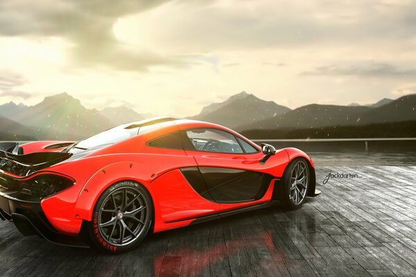 Leuchtend orange mclaren p1 bei Sonnenuntergang