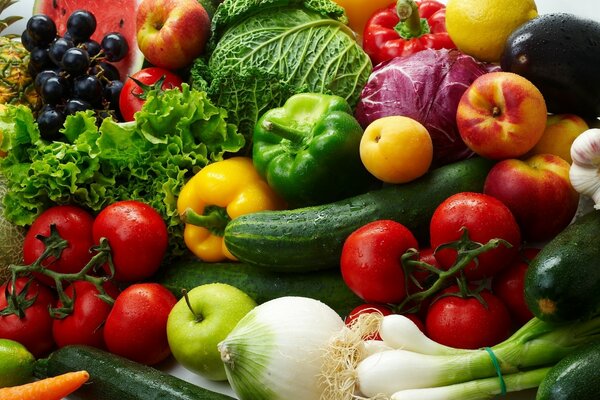 Colorful ripe vegetables and fruits