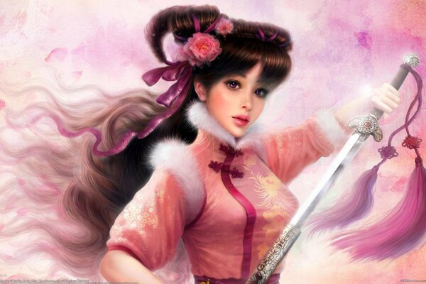 Anime girl in pink with a sword