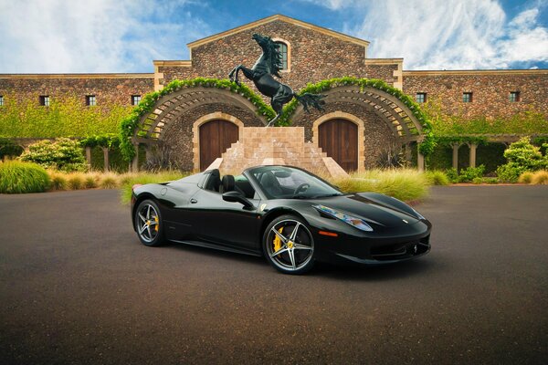 A black ferrari 458spider car prances on cars