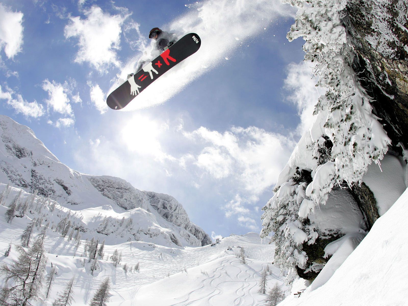 nowboarding winter mountain snow flight jump