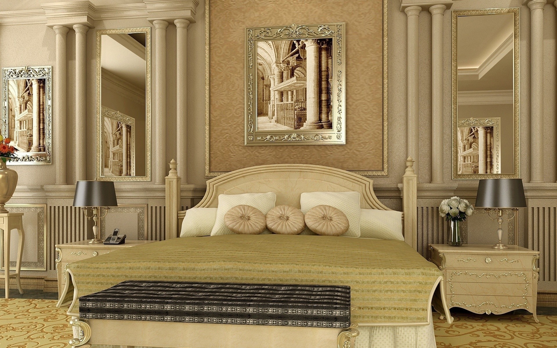 design lit beige chambre oreillers salon