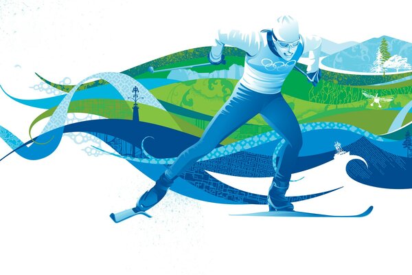 Skier on the track. The Vancouver Olympics. Drawing