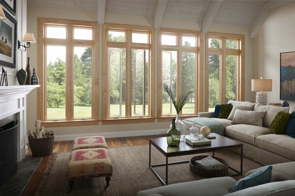 Design of a country house. Spacious living room