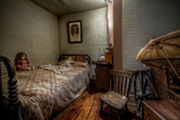 A room with a Gothic-style bed