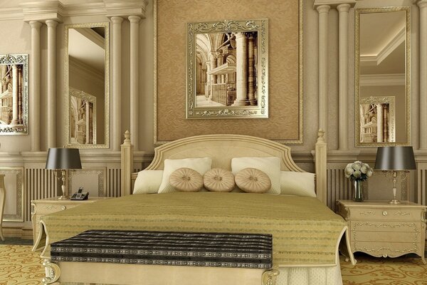 Bedroom of exclusive design and with modern furniture