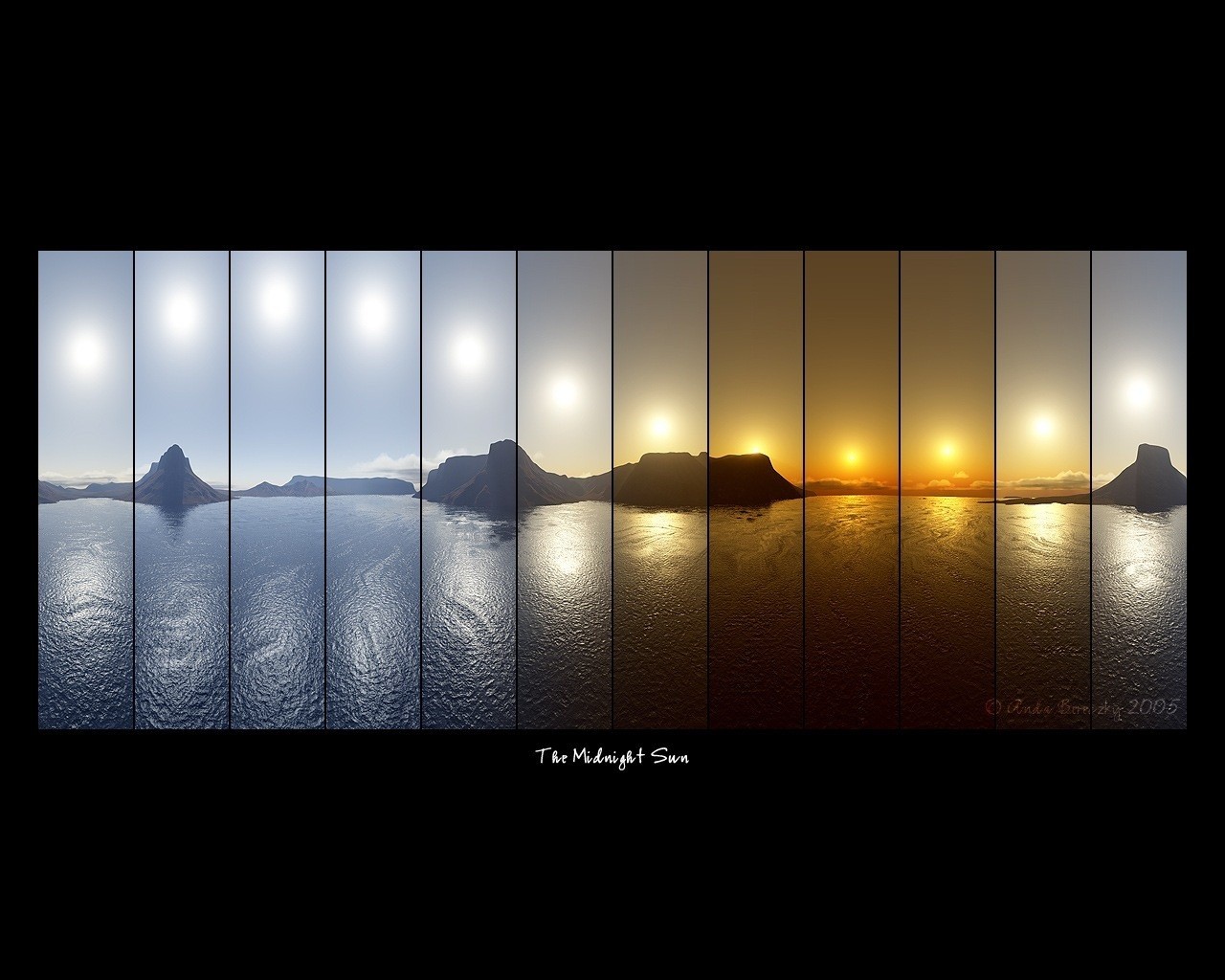 inscription photography collage layout the midnight sun sea mountain sun