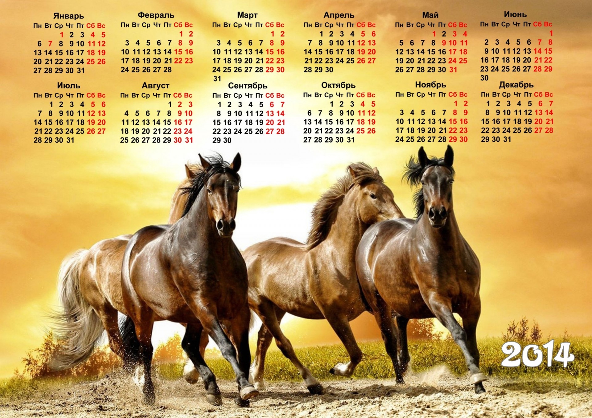 2014 année du cheval calendrier