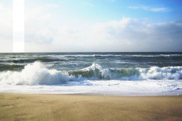 Sea foam on the background of golden sand