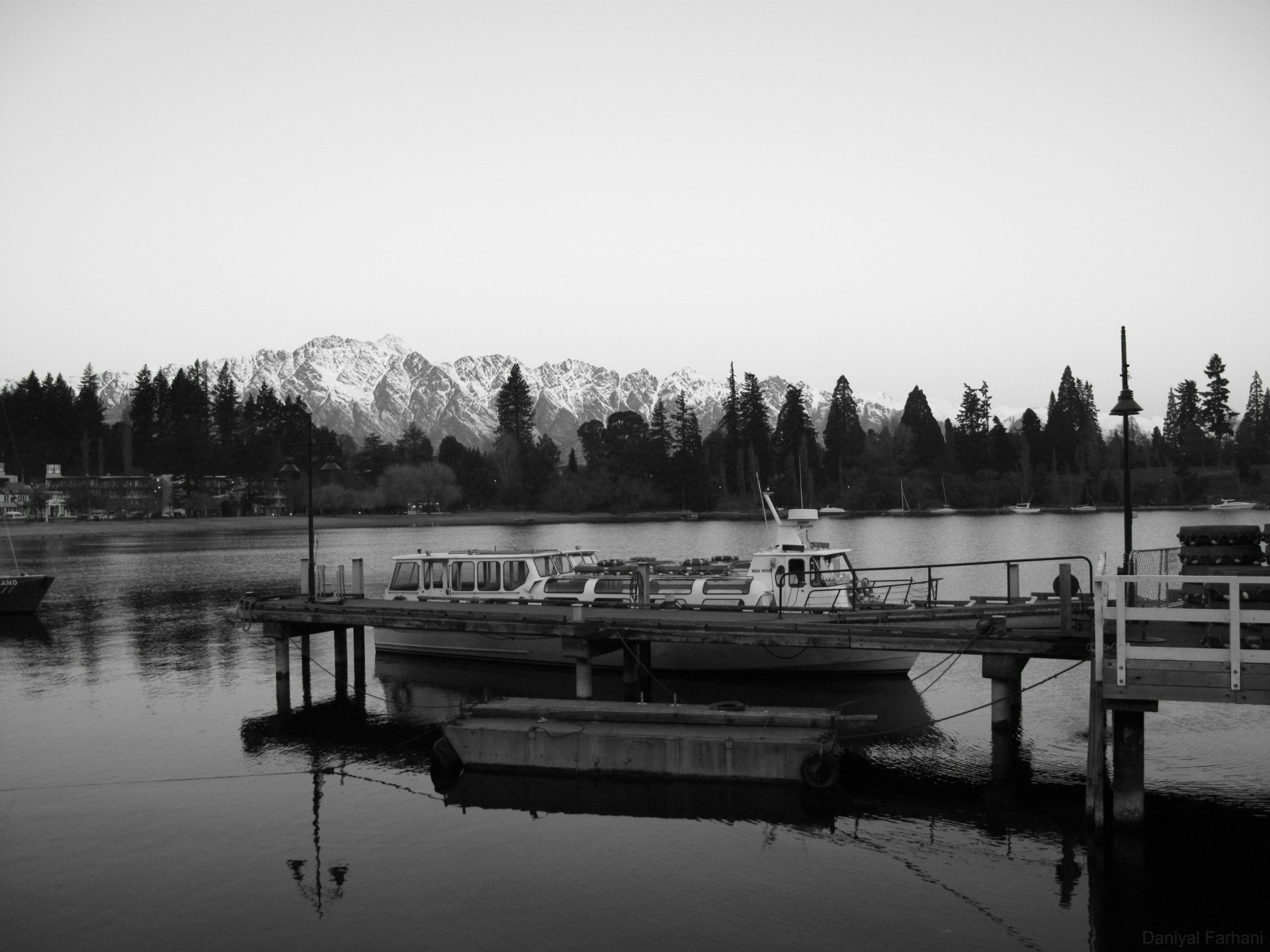 black and white pier boat