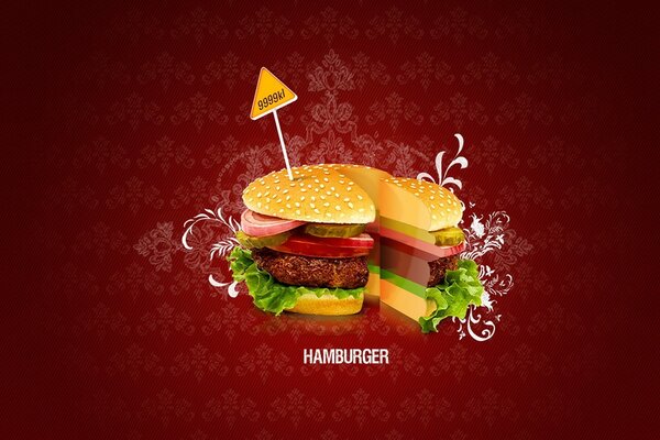 Vector hamburger on a red background