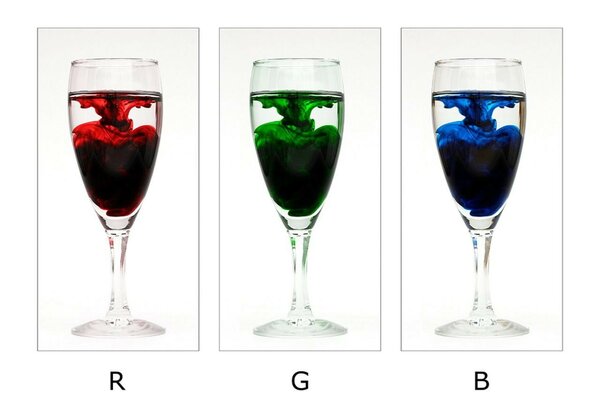 Three glasses of rgb in the style of mimalism