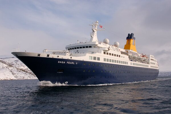 A large liner is sailing on the sea