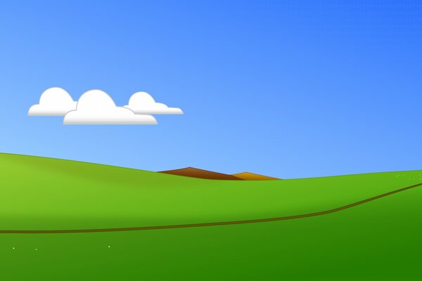 Image vectorielle de champ vert avec ciel bleu et nuages blancs