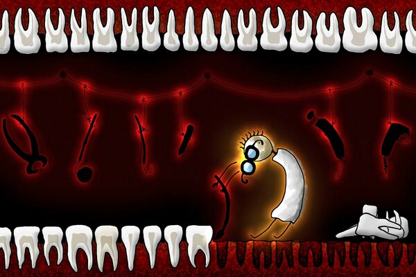 Image rouge avec stomotologue et dents blanches