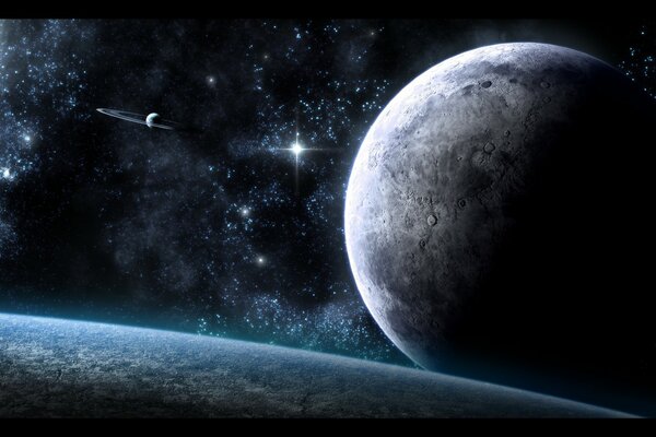 Night space, moon, stars