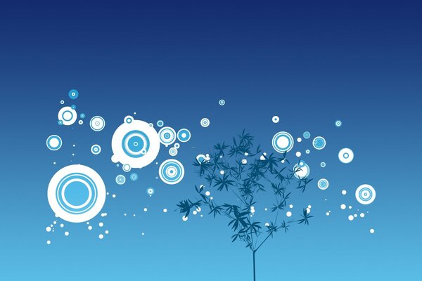 Minimalism-style tree on the background of circles