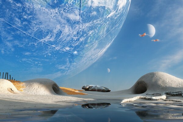 Фотография фантаста прозрачный шар на двигается на планету