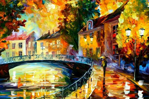 Autumn landscape painting paint