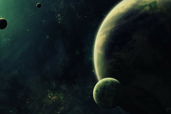 Falling green light on planets in space