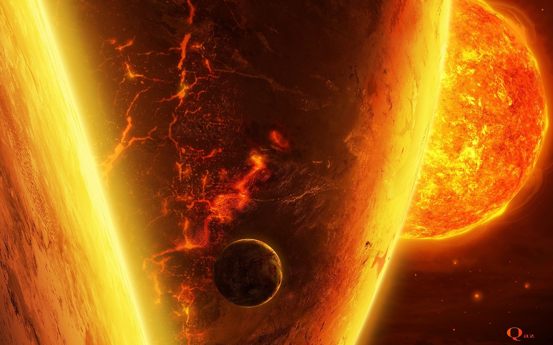 planeta fuego arte grietas sol estrella espacio lava gigante