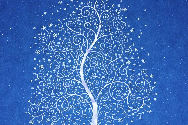 Motif d arbre blanc sur fond bleu