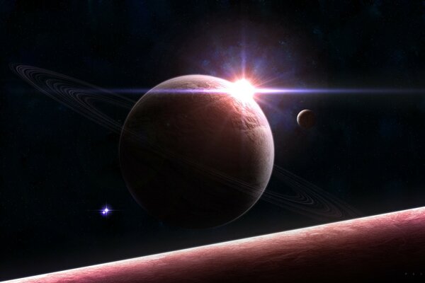 La lumière du soleil derrière une planète dans l espace