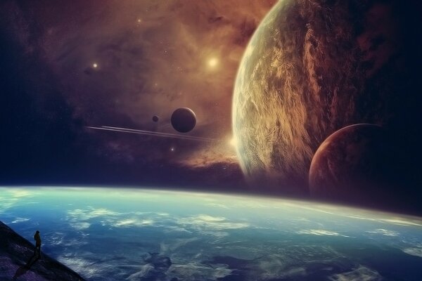 Drawing of planets in outer space