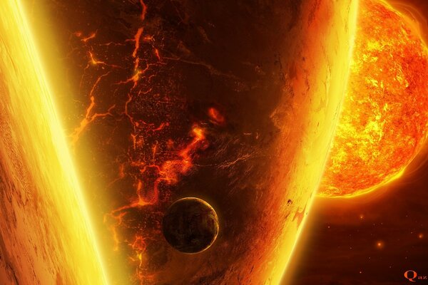 Planet fire sun space lava giant