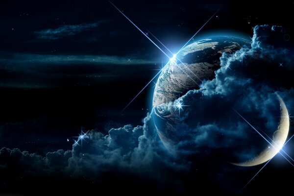 Космическое изображение Луны и планеты Земля